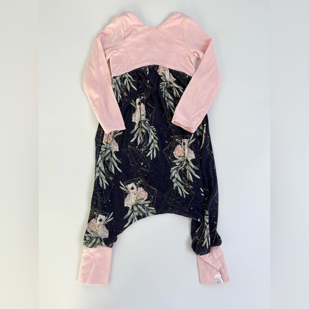 Pink and Navy Floral Long Sleeve Grow With Me Romper